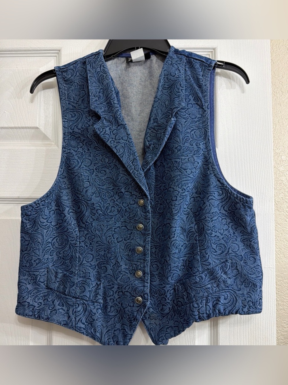 Textured Blue Paisley Button Vest